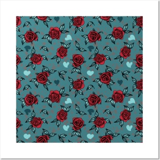 Gothic Red Roses and Hearts Posters and Art